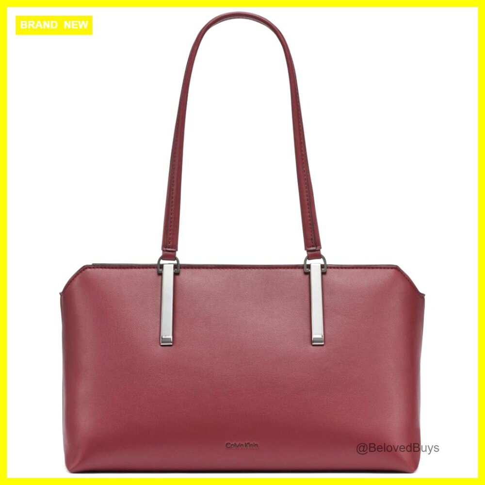 Vegan Leather Top Zip Tote With Interior Pockets, Shoulder Bag